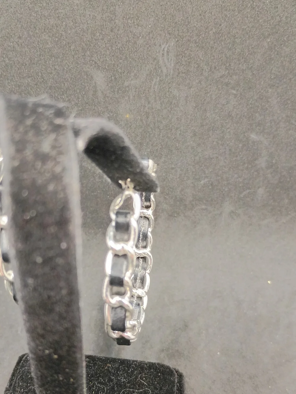Silver Chain Hoop Earrings with Black Inlay